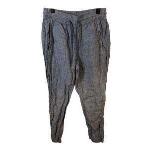 Athleta Pants Wm 4 Blue Linen Joggers Drawstring Zip Pockets Elastic Hem